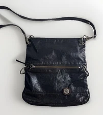 SAK LEATHER CROSSBODY BAG SILVER METALLIC ZIP FOLD-OVER ADJUSTABLE PURSE