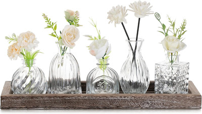 Klar Vase Klein Glasvase Für Wohnzimmer 5 Stk Glas Klar Mit Holztablett Und Neu 