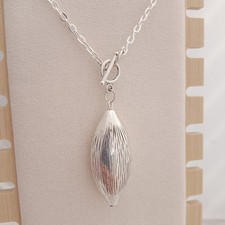 Solid Textured Pendant Necklace Toggle Fastening Silver Tone Very Long Chain UK