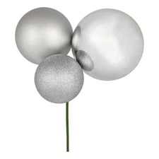 Vickerman 18" Plastic Ball Ornament Christmas Picks in Silver (Set of 2)