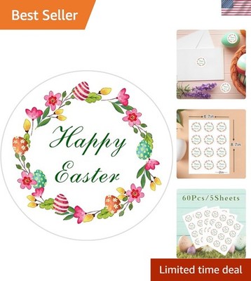 60 Pcs Easter Stickers, 2Inch Happy Easter Sticker Easter Stickers for Kids E...