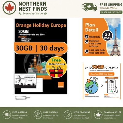 Ultimate Orange  SIM: 30GB 5G Data, Unlimited Texts, & Global Calls