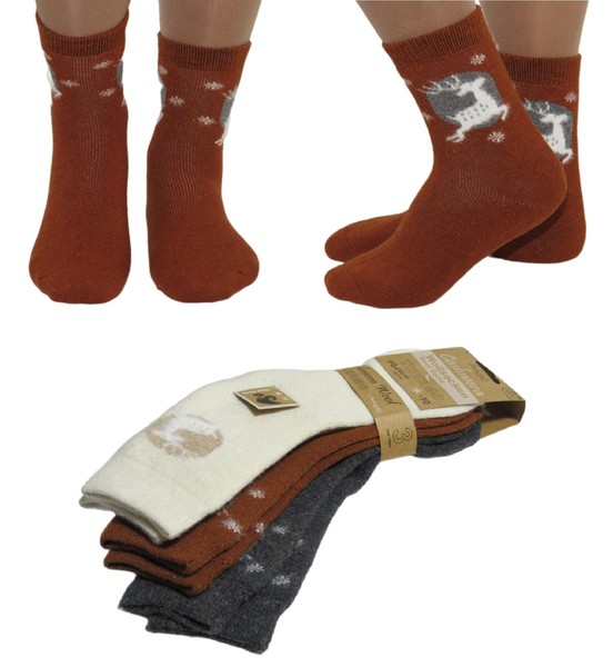 3 Paar Wollsocken Socken Damen Thermo StrüMpfe Hirsch Im Mondschein 35-38 (113)-image