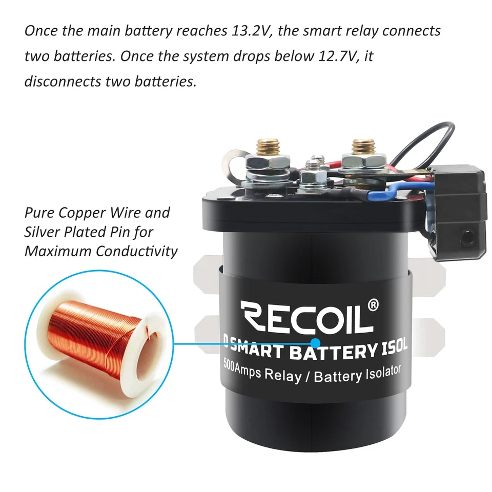 Aislador de batería inteligente Recoil SRL500 500A y relé de arranque de alta corriente Foto 3 de 4