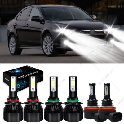 For Mitsubishi Lancer 2008-2017 Front LED Headlights + Fog Light Bulbs Kit 6000K