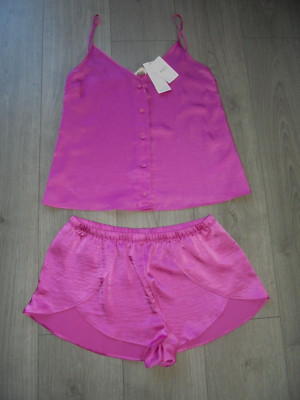 M&S MARKS & SPENCER DREAM SATIN PINK FIZZ TRÄGERTOP & KURZE NACHTSET GRÖSSE UK 14