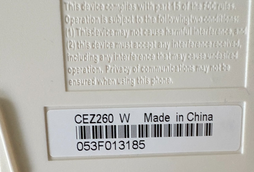 Uniden Loud & Clear Telephone CEZ260 W Made in China - Zdjęcie 3 z 3