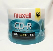 50pk Maxell CD-R 48x 700mb 80 minutes Compact Disc Recordable New Sealed