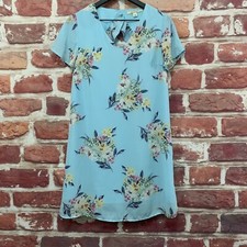 Francesca's Mi Ami Dress Womens Small Light Blue Multicolor Ruffle Back Zip Up
