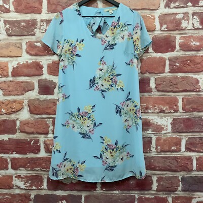Francesca's Mi Ami Dress Womens Small Light Blue Multicolor Ruffle Back Zip Up