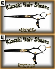 Kissaki Hair Scissors 7.0" & 30 tooth Black W Double Swivel Hair Shears Combo