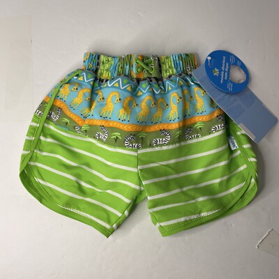 iplay Infant Boy Swim Diaper Trunks Zebra Green Safari UPF 50+ Reusable NWT 12 M