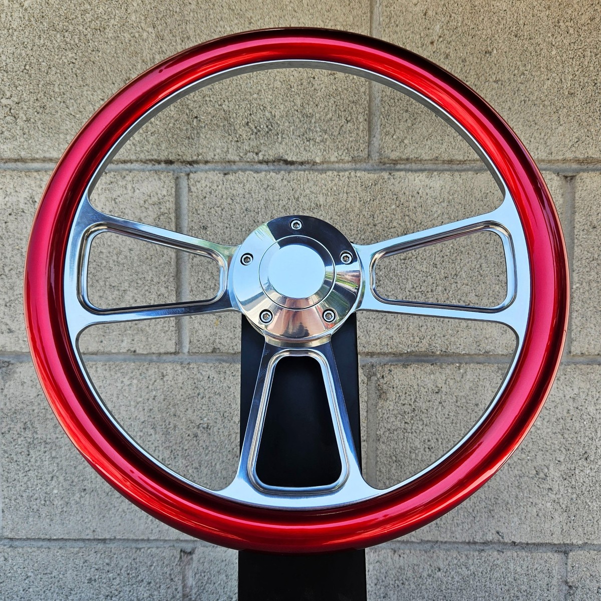 Chevy Ss Steering Wheel 14" Polished Aluminum Half Wrap Steering Wheel - Red, For Chevy C10, Ford Hot Rod, Muscle Cars 1949 Chevy Deluxe Steering Wheel - Foto 8