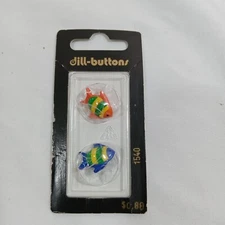Dill Buttons Fish Vintage Buttons Set of 2 Orange Blue  #1540 Sz 11/16"