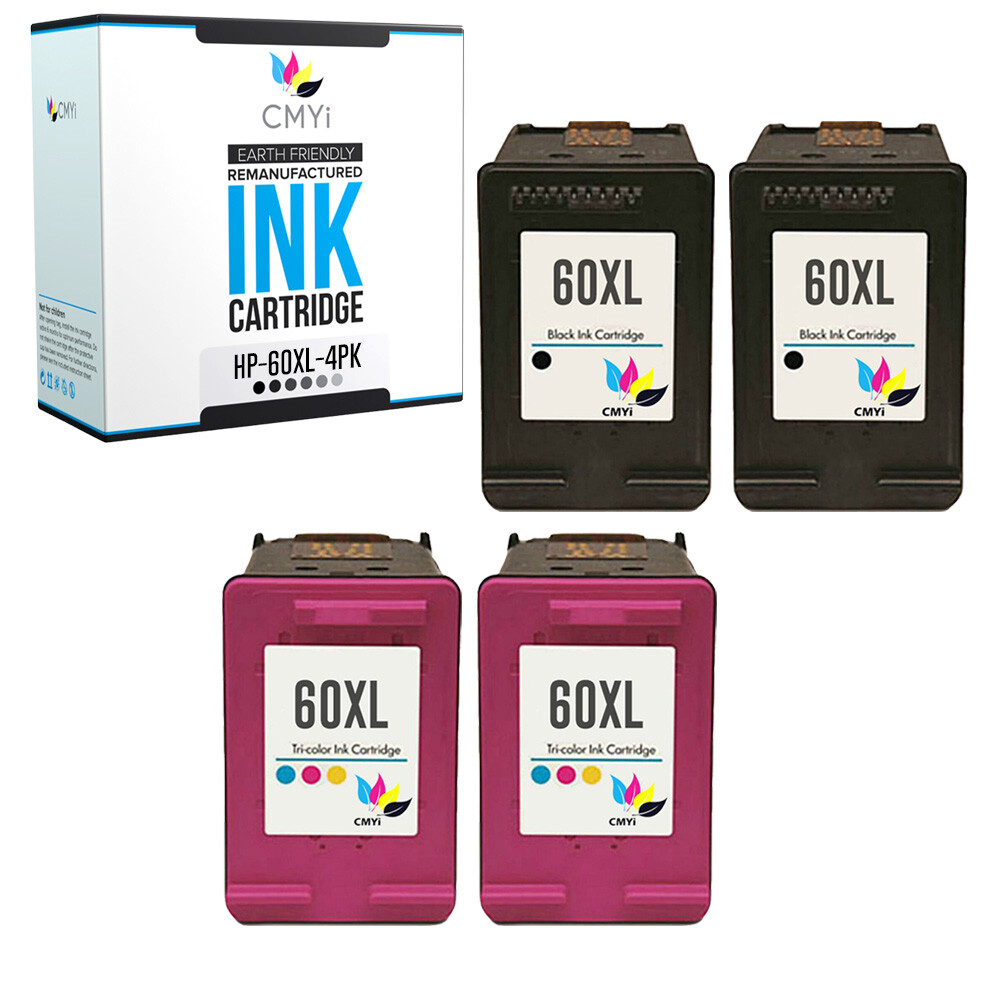 Replacement Ink Cartridges for HP 60XL Black Color Cartridge 4 PK 60 XL