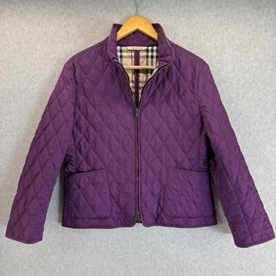 Burberry London Full Zip Quilted Jacket Coat Purple Nova Check