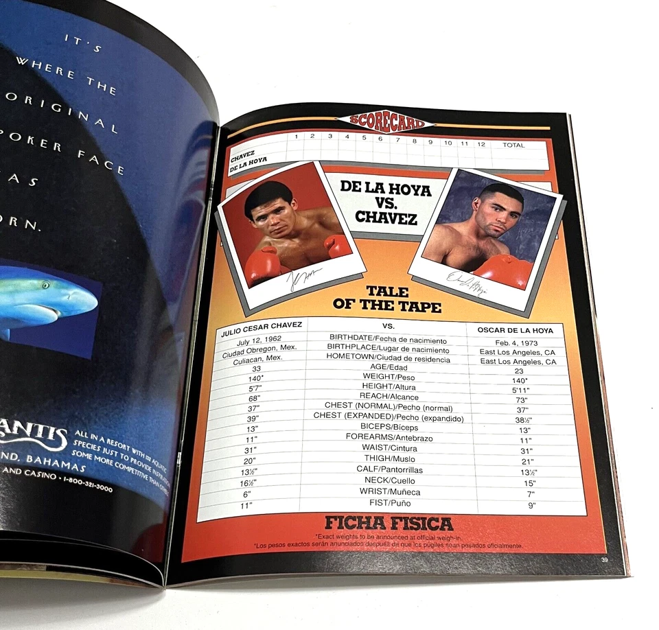 JULIO CESAR CHAVEZ OSCAR DE LA HOYA Caesars Palace 1996 Souvenir Boxing Program - Image 2 of 4