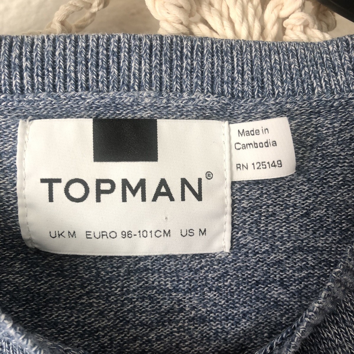 Topman Men’s Pullover Cable Knit Blue Crew Neck Sweater, Size M