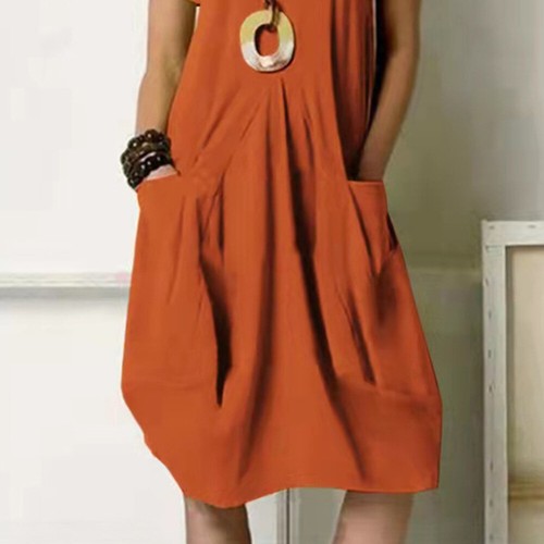 Vestido holgado de verano para dama informal manga corta algodón lino solero - Imagen 11 de 23