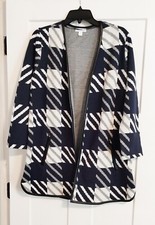 Charter Club Women's Blue Gray Print Cardigan Pockets Size M
