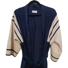 Vintage Christian Dior Navy Blue w/Tan Sleeves Mens Robe De Chambre One Size