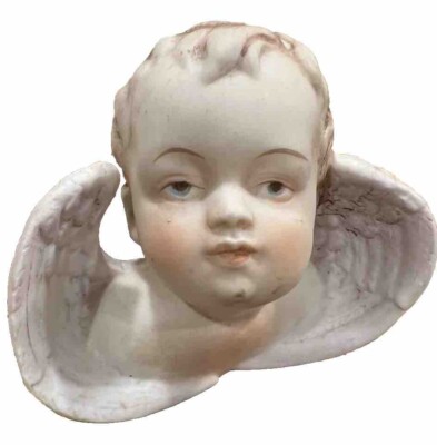 Vintage porcelain bisque Child Baby Angel with wings Head Bust