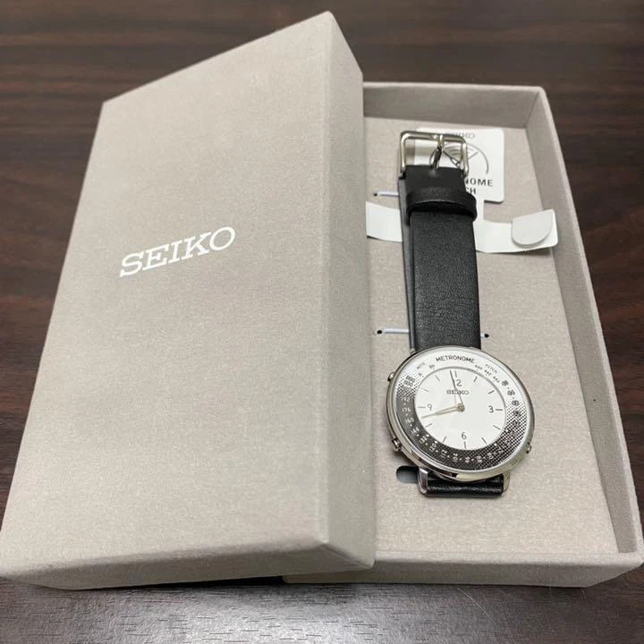 Seiko SMW001B Metronome Watch Black Leather Silver Dial Quartz Mint