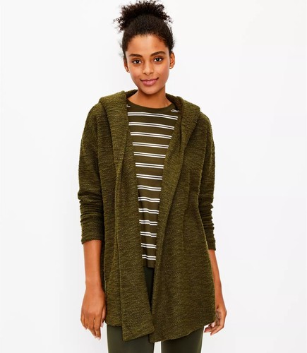 NWT Loft XS Boucle Hooded Open Cardigan 