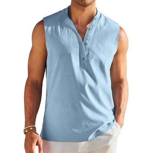 Camiseta sin mangas sin mangas de color liso para hombre Camiseta informal Chaleco de playa Camiseta - Imagen 11 de 27