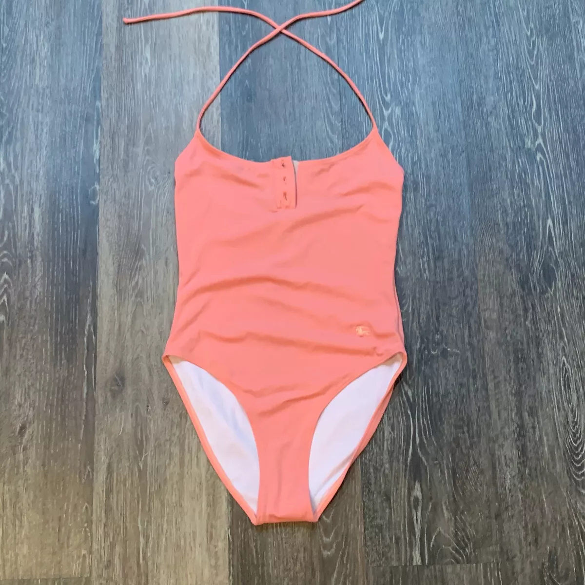 BURBERRY Coral Nova-Check Trim Button-Up Halter One-Piece Bathing Suit -  SMALL