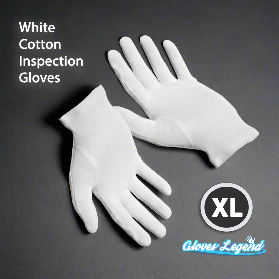 Hombres Talla XL - 12 Pares Blanco 100% Algodón Inspección Moneda Joyería Disfraz Guantes Foto 2 de 4
