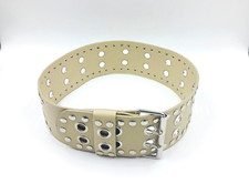 Fashion Belt Women Small 30-32 Rivets Holes Genuine Leather Beige 3" Wide Nice