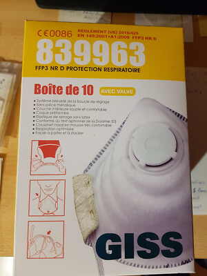 10x Feinstaub-,Partikelmaske, 839963 G-AIR PLUS FFP 3 , EN 149 vorgeformt Ventil