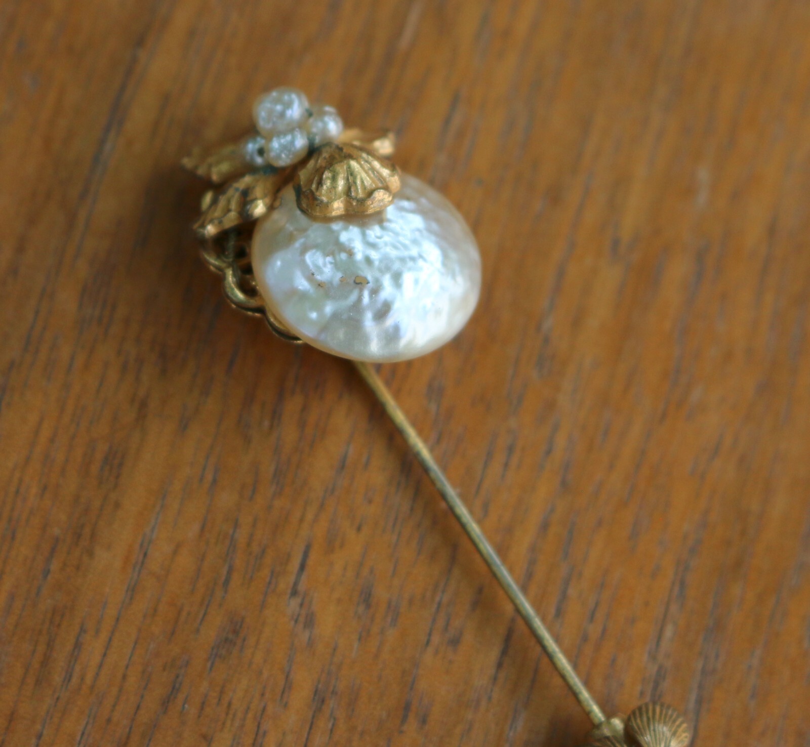 Vintage Singed MIRIAM HASKELL Gold Tone Flower & Pearl Stick Hat Pin eBay