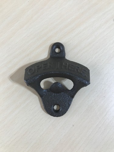 Brown Rustic "Open Here" Cast Iron Wall Mount Beer Bottle Openers Soda Opener - Picture 3 of 6