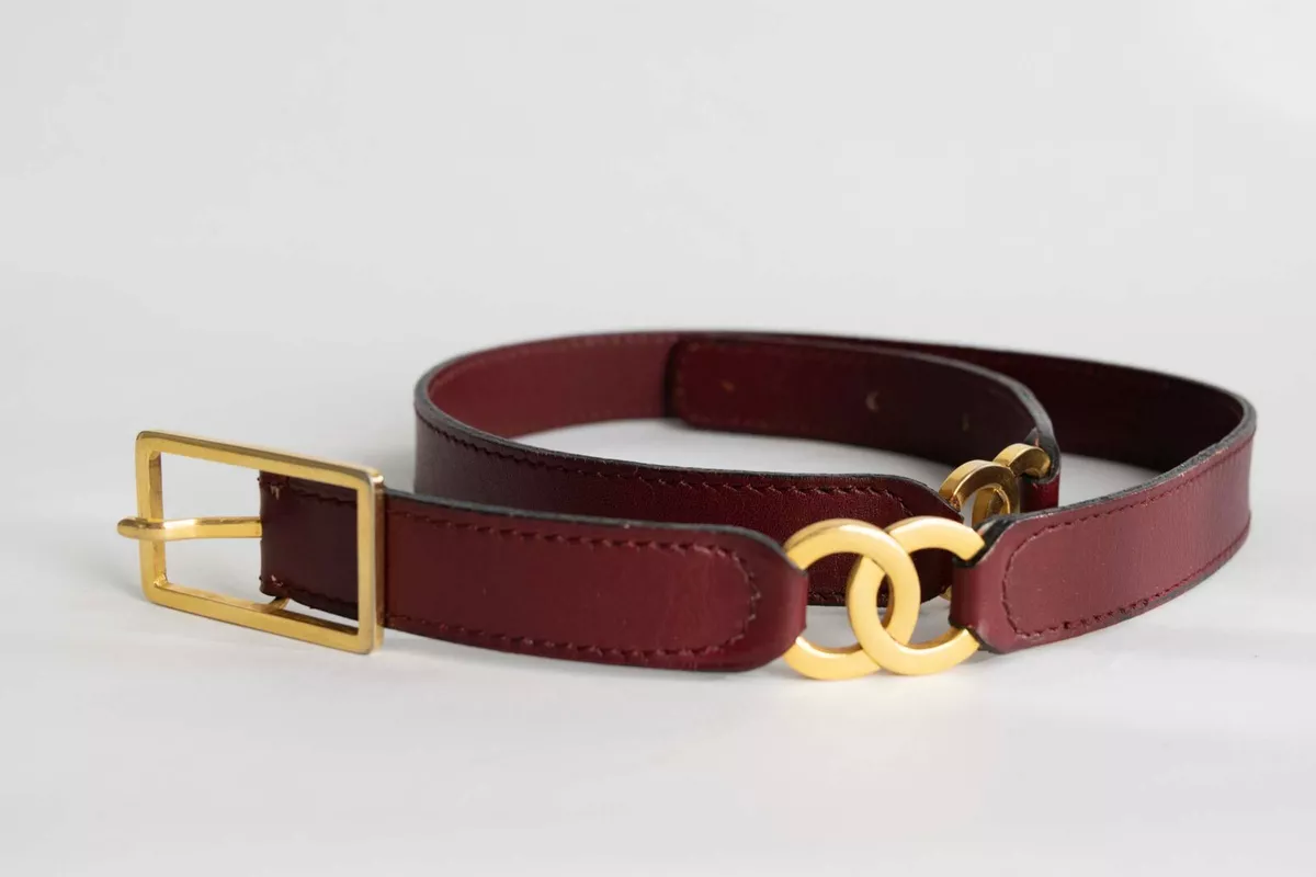 Authentic CHANEL Coco Mark Belt Women's Size 65 Bordeaux Hardware Gold  #5563P