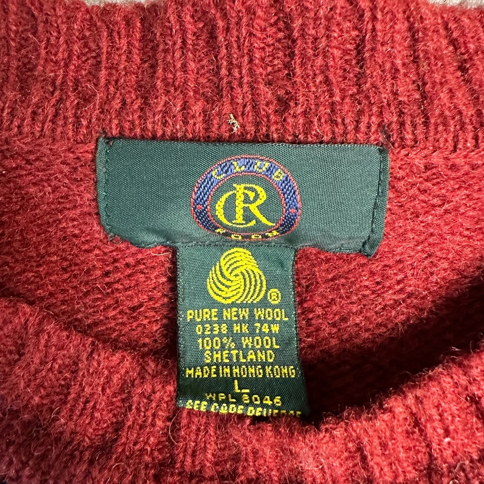 VINTAGE 90s Club Room Sweater Mens Large Red 100% Wool Plaid Crewneck Pullover - Image 4 of 4