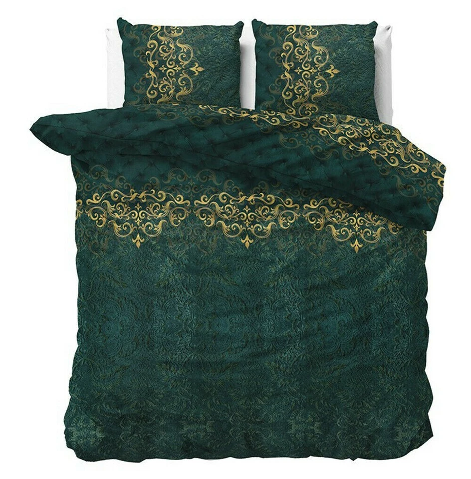 Parure Lit Housse de Couette 140x220+1 Taie Oreiller Coton Mélangé Vert émeraude - Photo 1/4