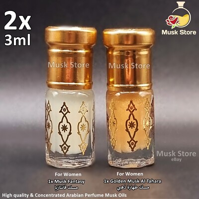 2x Golden Musk Al Tahara +Musk Fantasy 3ml High Quality Arabic Perfume مسك طهارة