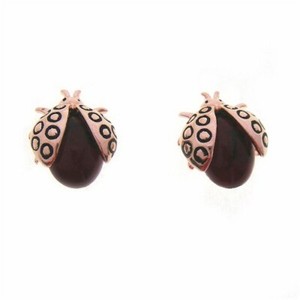 Authentic Jewelry - 18K Rose Gold Plated Ladybug Stud Earrings (FE072)