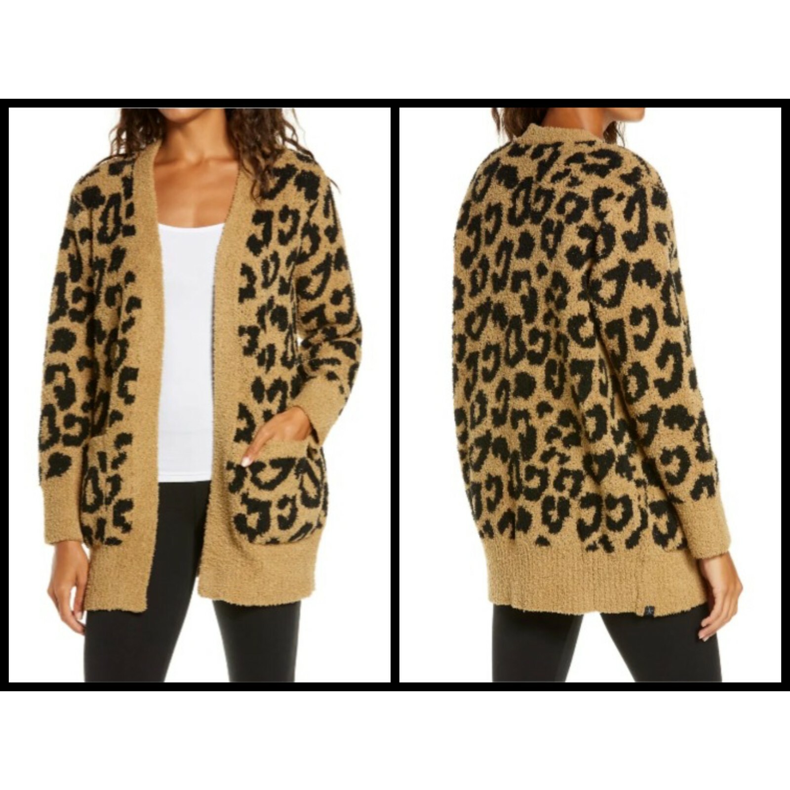 CozyChic Leopard Print Cardigan Camel 