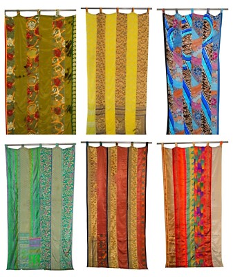 Wholesale Lot Indian Vintage Sari Patchwork Curtain Drape Window Silk Curtain