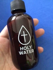 HOLY WATER Bottle Molded Plastic Amber 4-1/2-ounces EMPTY