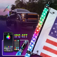 1x 2FT 4FT RGB LED Whip Light ATV UTV Chase Antenna For Polaris RZR Remote & APP