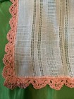 Vintage Hand Crochet Scalloped Border Handkerchief~Peach on White