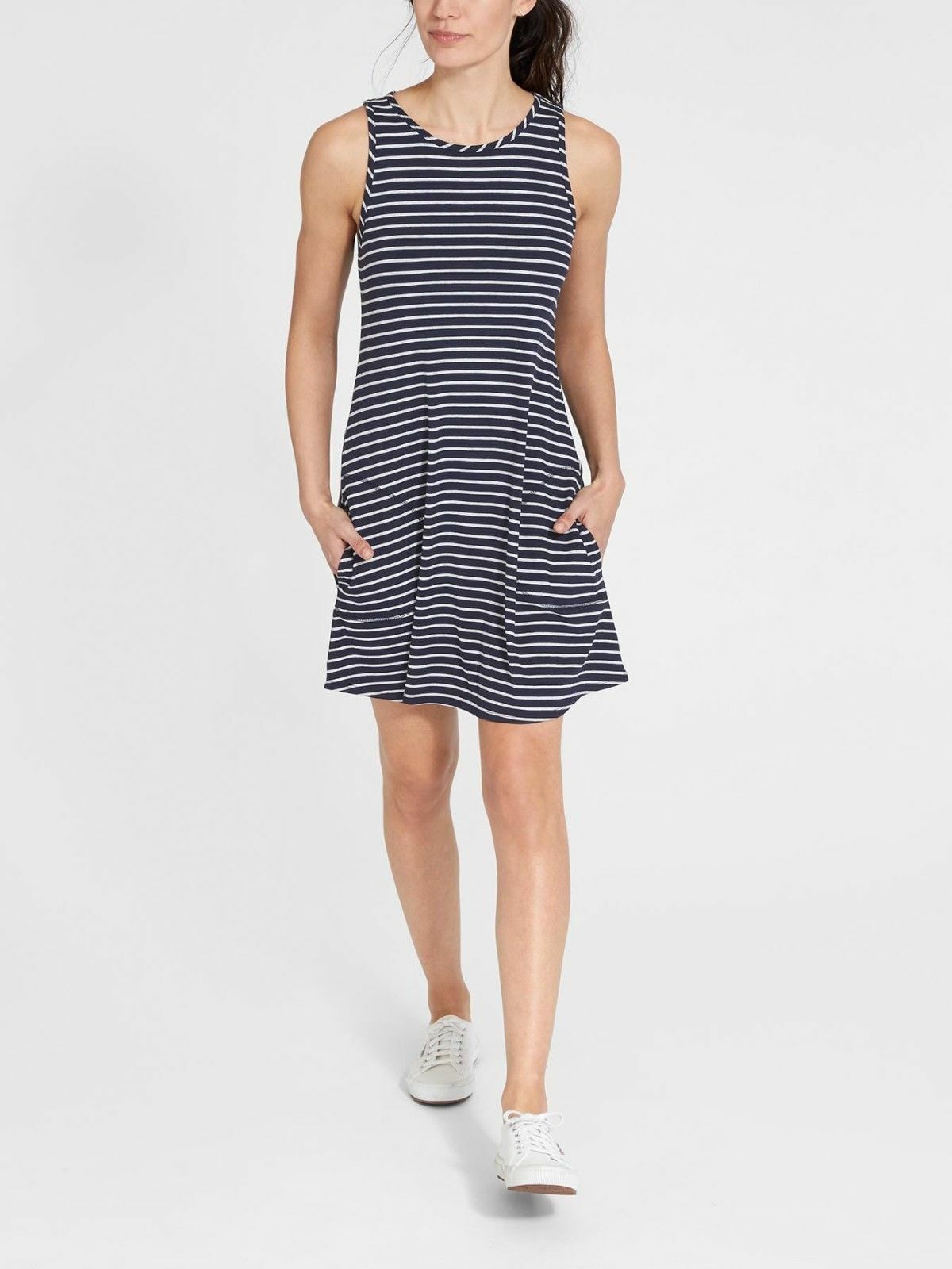 NWOT Athleta Super Swing Dress, Navy/Grey Heather SIZE S #777107 T1223H