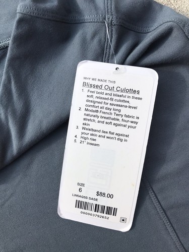 LULULEMON Blissed Out Culottes Donna Taglia 6 Colore Mare Acciaio NUOVO con Etichette 88€ - Foto 5 di 7