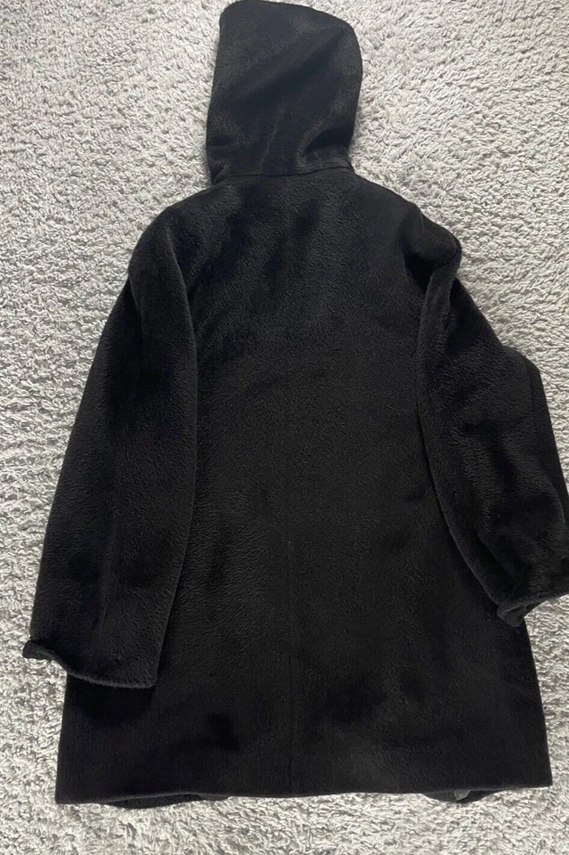 Abrigo Mujer Cinzia Rocca 8 Negro Bebé Llama Cuero Capucha Lona Abrigo Italia Foto 3 de 4
