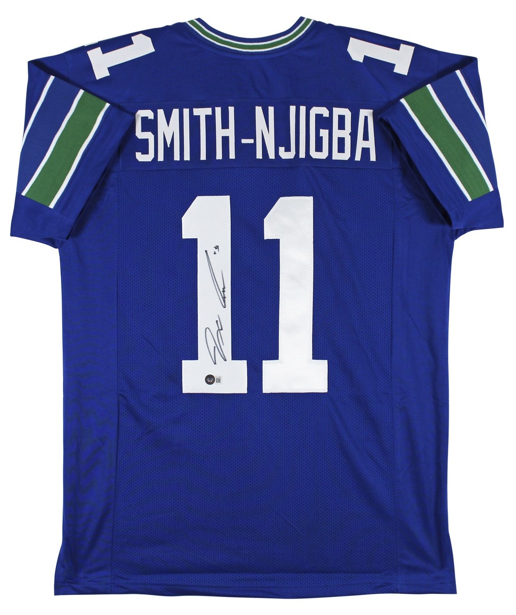Jaxon Smith-Njigba Authentic Signed Blue Throwback Pro Style