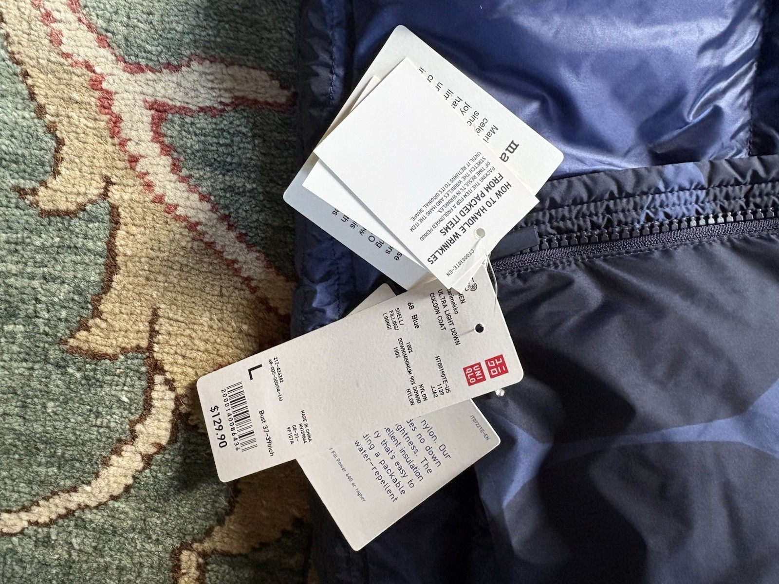 RARE Uniqlo Marimekko Ultra-Light Down Cocoon Jacket Navy Blue Dots NWT_size L thumbnail 6